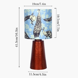 Latest design Bronze <b>Table</b> Lamp Peacock Print Fabric Shade Hammered Metal Base Artistic <b>Bedside</b> Nightstand Light Home Decor - Product Image 3