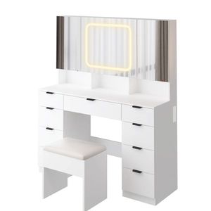 Large LED-Lit Vanity Table Set with 3 Opening <b>Mirrors</b> Full Storage Behind Dressing <b>Makeup</b> Table 3 Opening <b>Mirrors</b> LED Lights - Product Image 5