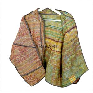 Perfect Gift Loved Ones Vintage Kantha Floral Luxury Handmade Indian Cotton <b>Quilted</b> Eco-Friendly Kimono Winter <b>Jackets</b> - Product Image 3