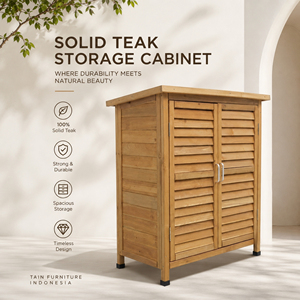 Armoire de rangement de jardin en teck massif artisanal avec porte à persiennes, casier extérieur pour projets hôteliers, acheteurs en gros Indonésie - Product Image 1