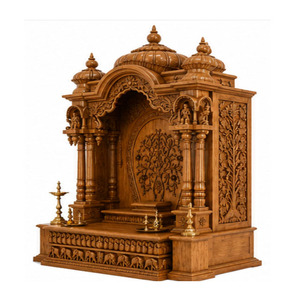 Divine Ashtalakshmi Home Temple Hand Carved Teak Wood Mandir with <b>Elephant</b> Base Triple Dome Ashtalakshmi Pooja Ghar Australia - Product Image 1
