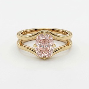 Bague de fiançailles en or jaune 14 carats avec diamant rose allongé de 1,60 carat cultivé en laboratoire et sertissage à double sangle pour femme - Product Image 1