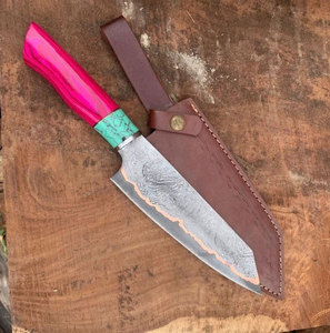 Couteau de Chef de Cuisine Haut de Gamme Tendance en Cuivre Damas Fait Main avec Manche Turquoise Cu-Mai San-Mai - Product Image 3