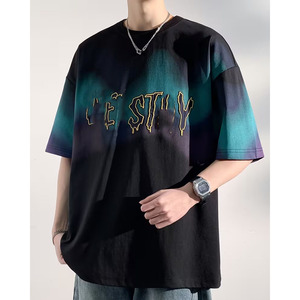 High Quality Men's Tie-Dyed Printed Short Sleeve Knitted Loose Fit <b>T</b>-Shirt Breathable Anti-Wrinkle Trendy Digital Printing - Product Image 2
