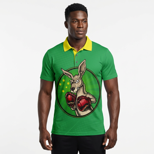 Polo de boxe personnalisé vert kangourou – Maillot d'entraîneur de sublimation pour équipe sportive avec col jaune - Product Image 1