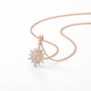 Collar con colgante de oro rosa de 14K con diamante de laboratorio VVS2 de 0.30ctw, diseño de estrella, joyería Celestial North Star, engaste pavé, collar con colgante fino - Product Image 4
