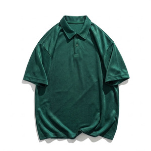 Polo homme vert uni à manches courtes en coton Oxford, décontracté, respirant, coupe classique, tissé uni teint - Product Image 1