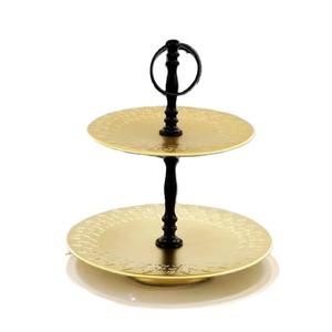 Soporte de metal chapado en oro para pasteles, de lujo, de 2 niveles, con asa de anillo, para el hogar, bodas, cumpleaños, fiestas. - Product Image 5