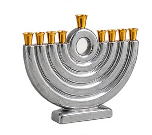 Ménorah moderne en argent avec coupelles dorées, 9 branches, décorative religieuse - Product Image 1