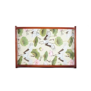 Bandeja Decorativa Rectangular con Estampado Floral de Lavanda Estilo Chinoiserie, Bandeja de Servir de Madera con Acabado Oscuro para Pedidos al por Mayor - Product Image 2