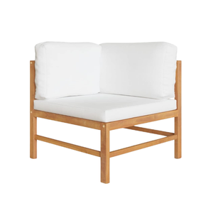 Sofá Esquinero de Teca para Exteriores con Cojines Blancos, Muebles de Jardín Minimalistas Resistentes a la Intemperie - Product Image 1