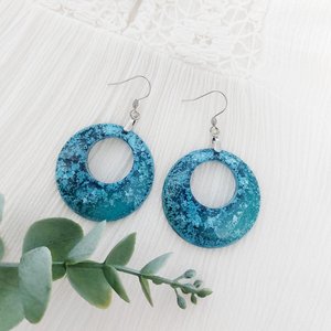 <b>Blue</b> earrings <b>glitter</b> earrings hoop earrings round earrings statement earrings handmade Resin earrings Crafted - Product Image 4