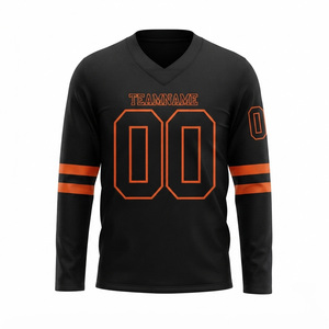 Men's <b>Black</b> <b>Long</b> <b>Sleeve</b> American Football Jersey V-Neck Team Numbers Print Moisture Wicking Regular Fit Adult Apparel - Product Image 2