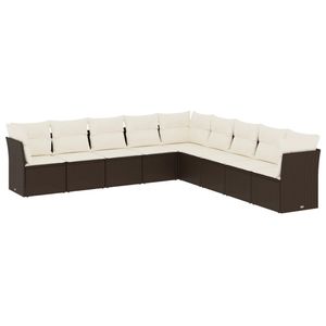 Ensemble de canapés de jardin en rotin brun avec coussins crème, design contemporain imperméable pour terrasse - Product Image 4