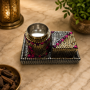 Luxury Natural Wood Metal Studded Bakhoor Burner Set with Tray & Storage <b>Box</b> Arabic Mabkhara For Home Decor Ramadan <b>Eid</b> <b>Gift</b> - Product Image 3