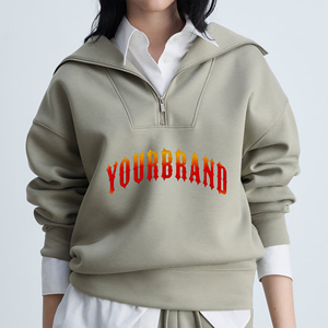 Sudadera con capucha y media cremallera para mujer, 100% algodón, con rayas personalizadas, de peso pesado, hecha a medida - Product Image 1