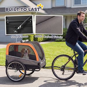 Rimorchio per Bicicletta per Cani a Sgancio Rapido, Carrello per Animali Domestici con Riflettori, Bandiera e Guinzaglio di Sicurezza, 2 Ingressi - Product Image 4
