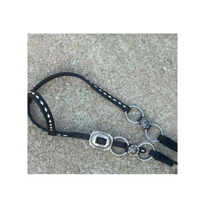 Western <b>Black</b> Leather Comfortable Durable One Ear Horse Headstall & Breast Collar Set Silver Ring Conchos Handcrafted Tack Gear - Product Image 3