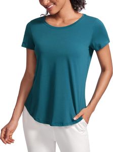 Haut de sport pour femme à manches courtes 100 % coton, confortable, coupe ample, respirant, en jersey uni, style sportif - Product Image 3