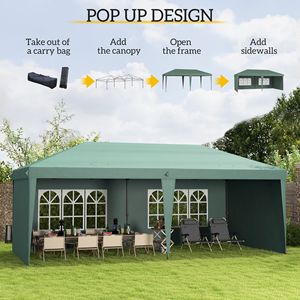 Tenda Pop-up Verde 3x6 Metri con 4 Pareti Laterali Rimovibili, Gazebo per Matrimoni ed Eventi con Borsa per il Trasporto - Product Image 4