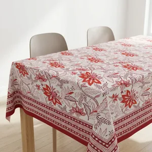 Mantel con estampado floral rojo y blanco, de algodón, con diseño clásico, estampado a mano, decoración para el hogar. - Product Image 2