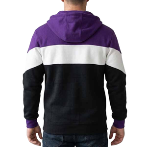 เสื้อฮู้ดผู้ชายแบบมีซิป สีบล็อกตัดต่อ  โลโก้สั่งทำได้ ผ้าฟลีซลำลอง ใส่ได้ทุกวัน ทรงปกติ สีม่วง ขาว ดำ - Product Image 6