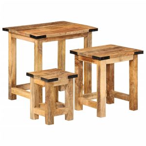 Ensemble de 3 tables d'appoint gigognes en bois naturel avec accents noirs pour la décoration du salon et des espaces de vie - Product Image 2