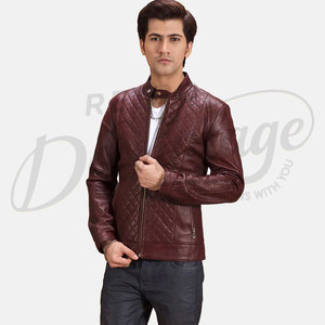 Chaqueta de Cuero Genuino Borgoña Premium para Hombre, Acolchada, Corte Ajustado, Estilo Biker, Cuello Alto, Prenda Exterior Casual y Elegante - Product Image 5