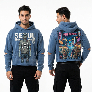 Sweat-shirt à capuche violet délavé à l'acide, motif graphique vintage squelette moine mandala, pour homme, coupe oversize, streetwear, épais, pull-over - Product Image 4