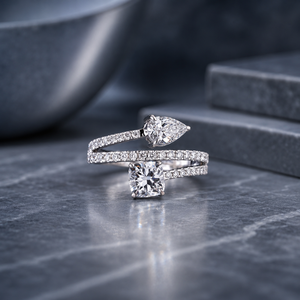 Luxury Cushion and Pear Cut Moissanite Bypass Ring S925 Sterling Silver Open <b>Wrap</b> <b>Bridal</b> Ring VS EF Quality for Women - Product Image 1