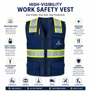 High Visibility Safety Workwear Vest with Multi-Pockets Reflective Strips Breathable Mesh Construction Gear - Product Image 5
