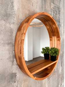 Nordic Round Wooden Mirror with Storage Shelf Deep <b>Frame</b> Circular Wall Mirror Minimalist <b>Oak</b> Wood Bathroom Entryway Organizer HD - Product Image 4