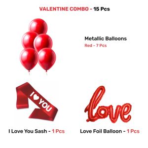 Kit Combo Premium Rouge I Love U |   15 ballons rouges en forme de cœur et d'amour en aluminium |   Je t'aime Sash & Banner - Product Image 2