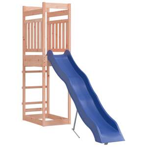 Structure de jeu extérieure en bois naturel avec toboggan bleu pour enfants - Product Image 2
