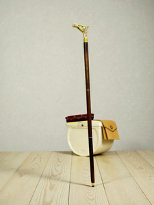 Handcrafted Black <b>Wooden</b> Walking Cane with Decorative Metal Animal <b>Handle</b> Vintage Classic Walking Stick Brass Accents - Product Image 2