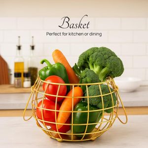Support à fruits en fil métallique doré à 3 niveaux avec paniers de rangement circulaires décorés d'oiseaux - Product Image 6