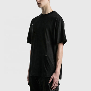 T-shirt pour homme à manches courtes, col rond, noir, minimaliste, tricoté, 100% coton, coupe classique, anti-rides, 320g - Product Image 2
