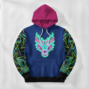 Sweat à capuche technique futuriste pour homme avec motifs néon vibrants et impressions de circuits numériques sur les manches, coupe classique - Product Image 6