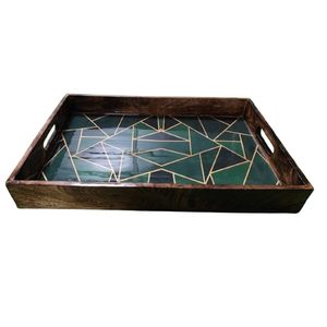Bandeja de Servir de Madera con Diseño Geométrico para Desayuno, Rectangular, Multiusos, con Asas, Disponible para Hoteles y Cafeterías - Product Image 3