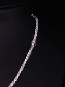 925 Sterling <b>Silver</b> Gold Plated Moissanite Tennis Necklace Round Brilliant Cut Link Chain Unisex Hip Hop Jewelry Gift - Product Image 2