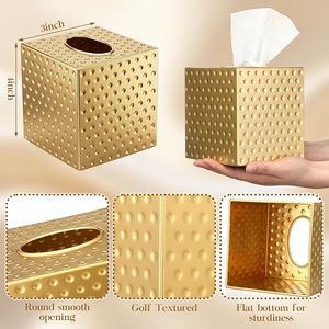 Gold Tissue Box Cover Square Facial Tissue Holder Luxury Brass Napkin Dispenser Metal Paper <b>Case</b> Desk Face Tissue Organizer Box - Product Image 3