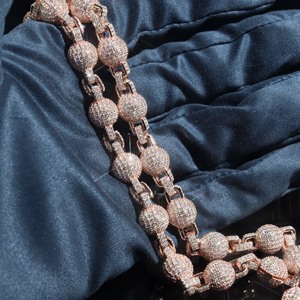 Collana Hip Hop con Catena a Sfere <span class=keywords><strong>in</strong></span> Moissanite VVS, <span class=keywords><strong>Argento</strong></span> <span class=keywords><strong>925</strong></span> Massiccio, Catena a Sfere con Moissanite Ghiacciata - Product Image 5