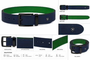 Ceinture réversible bleu-vert en cuir de vachette avec boucle ardillon argentée, design solide, style vintage, légère, durable, 40 pouces, moulage monobloc - Product Image 6
