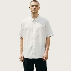 Men's Autumn Short-Sleeve 100% Cotton Regular Solid Casual Breathable Knitted Turn-<b>down</b> Collar Single Button Closure Dress - Product Image 1