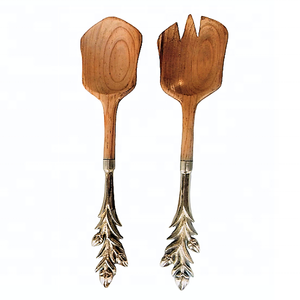 ชุดอุปกรณ์บนโต๊ะอาหารทำจากทองเหลืองงานหัตถกรรม2ชิ้นชุดเสริฟสลัดแนววินเทจเป็นมิตรกับสิ่งแวดล้อม - Product Image 1