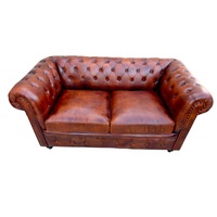 Luxuriöses Amerikanisches Sofa-Set Wohnzimmer-Sofas Knopf-Couch Hellbraun Klassisches Vintage Top Echtes Leder Chesterfield Sofa Zweisitzer