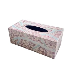 Caja de pañuelos rectangular de alta gama con incrustaciones de nácar y madera hecha a mano para decoración del hogar - Product Image 5