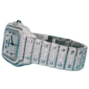 2025 Luxury <b>Men's</b> Quartz <b>Watch</b> 41mm <b>Square</b> Stainless Steel Moissanite Bling Iced Wristwatch Waterproof Leather Glass Business - Product Image 1