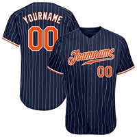 Vente en gros directe OMMIZ INDUSTRY Maillot de baseball authentique personnalisé rayé bleu marine et blanc avec détails orange et blanc