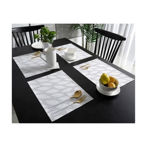 Custom Made Navy Blue Border <b>Frame</b> Design Tough Stain Free <b>Cheap</b> Embroidered Standard Heat Resistant Eco Friendly Place Mats - Product Image 2
